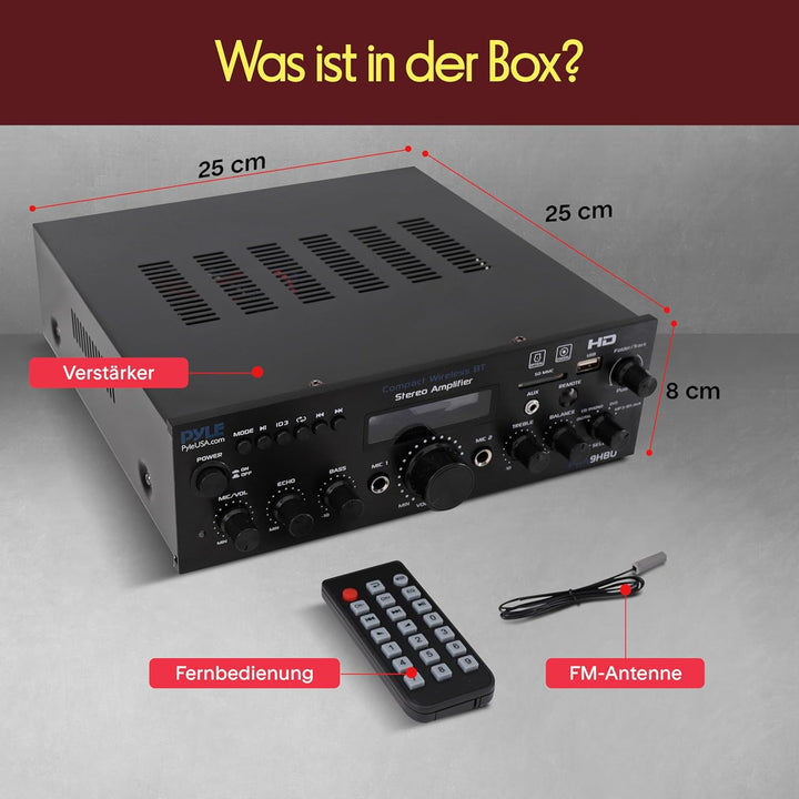 Pyle HiFi Verstärker, 200W Bluetooth Stereo Receiver mit HDMI, USB, UKW, AUX & Mic- Eingang, Mehrkan