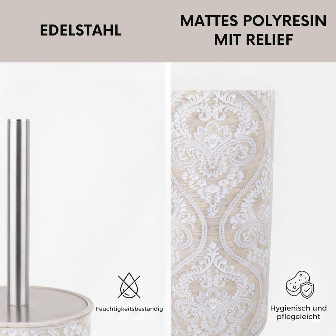 Geschlossene WC-Garnitur Serie Damask - Toilettenbürste mit Edelstahl-Stiel - Bürstenhalter aus Poly
