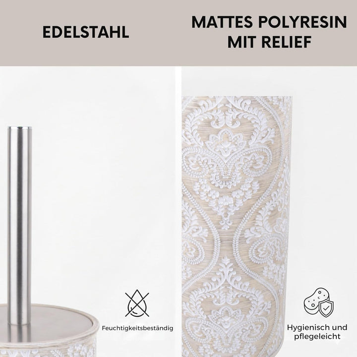 Geschlossene WC-Garnitur Serie Damask - Toilettenbürste mit Edelstahl-Stiel - Bürstenhalter aus Poly