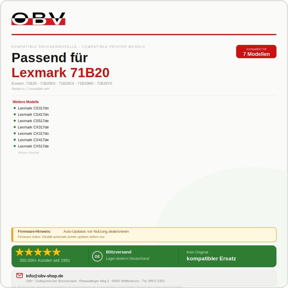 OBV 4X Toner kompatibel mit Lexmark CS317 CS317dn CS417 CS417dn CS517de cx317 CX317dn cx 417 CX417de
