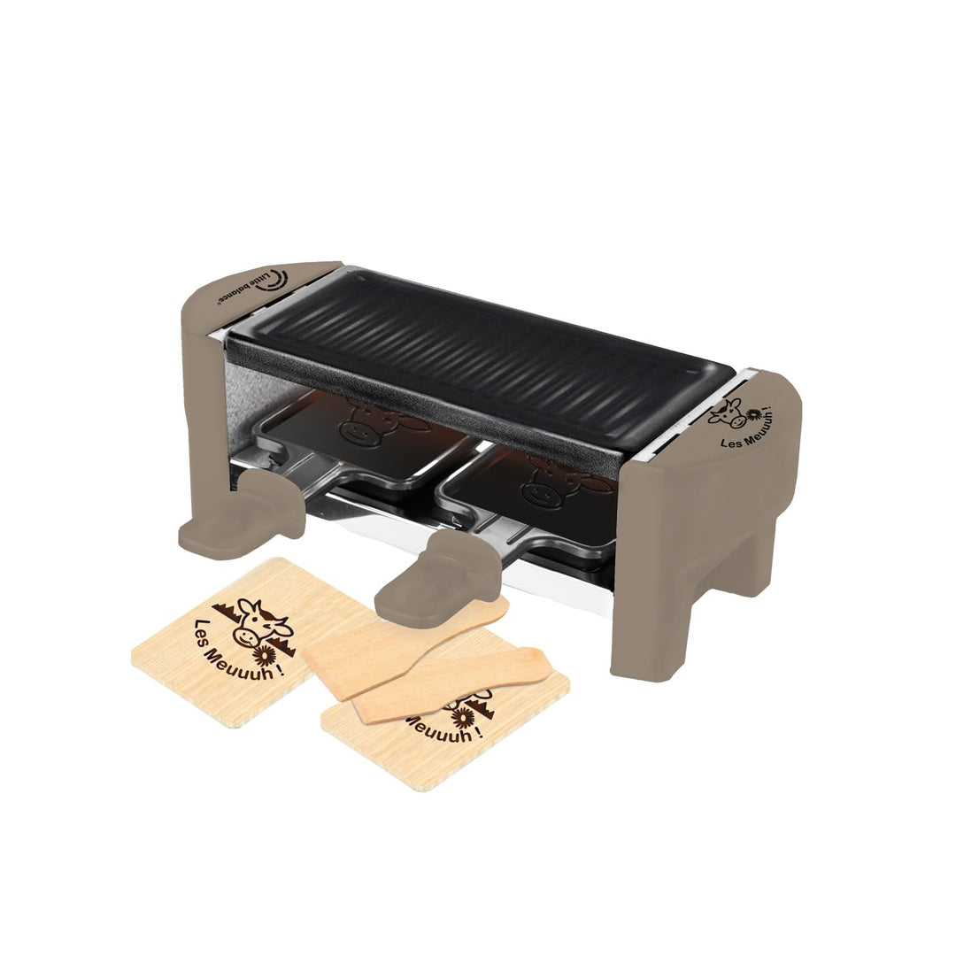 LITTLE BALANCE 8693 Raclette 2 Meuuh…!, Raclette 1/2 Personen, abnehmbarer Grill, 2 Spatel + 2 Brett