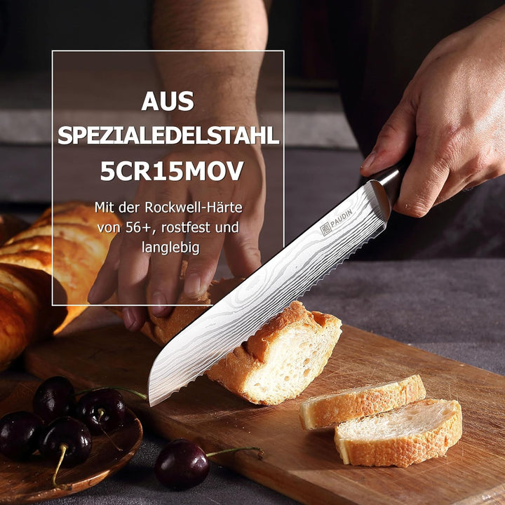 PAUDIN Profi 20cm Brotmesser mit Wellenschliff aus Hochwertigem Rostfreier Edelstahl, Extra Scharfe