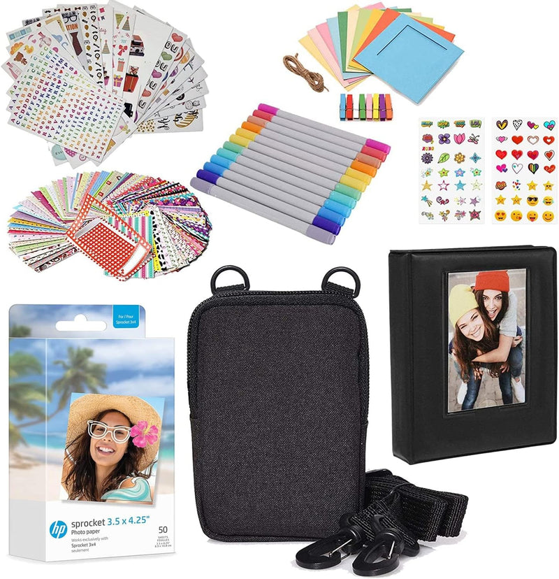 HP Sprocket Fotopapier, 8,9 x 10,8 cm, Zink – Kit: 50 Pack Zinkpapier, Hülle, Fotoalbum, Marker, Auf