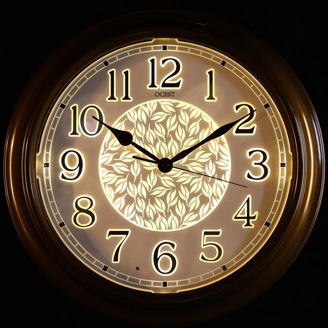 OCEST Leuchtende Wanduhr, 38,1 cm, gross, wasserdicht, leise, nicht tickend, batteriebetrieben, Quar