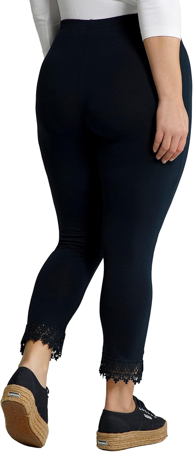 Ulla Popken Damen grosse Grössen Übergrössen Plus Size 7/8-Leggings, Saumspitze, Biobaumwolle 747979