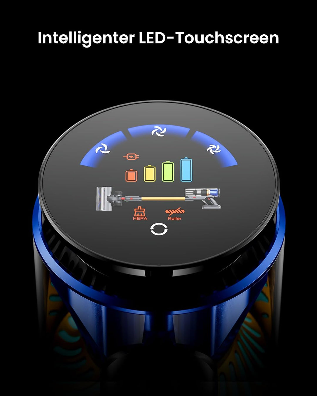 CHEBIO Akku Staubsauger mit DREI Saugmodi, 65KPA/650W/70Mins Staubsauger Kabellos mit LED Touchscree