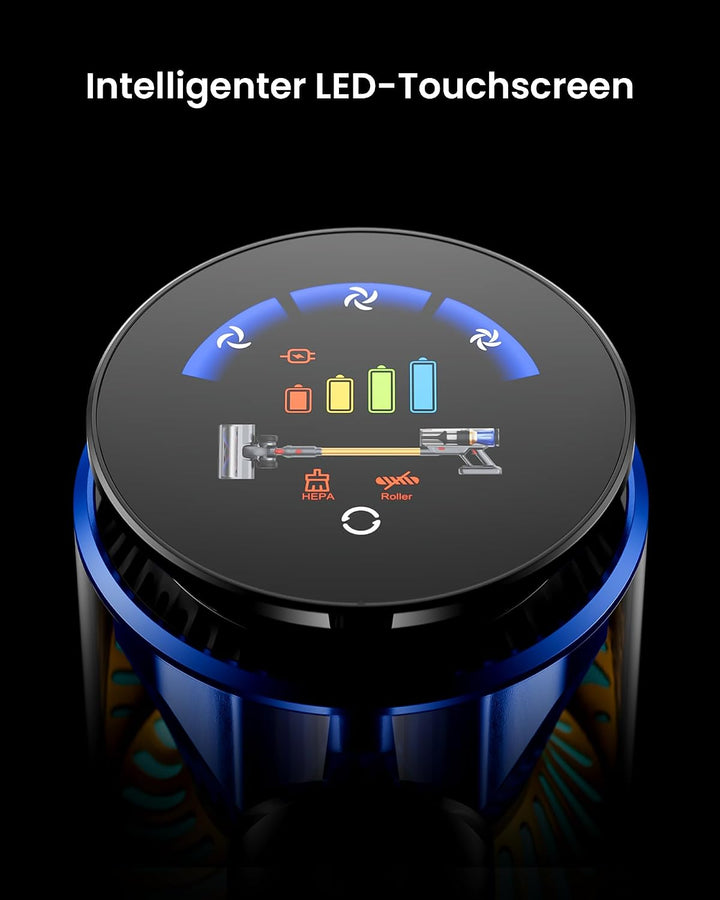 CHEBIO Akku Staubsauger mit DREI Saugmodi, 65KPA/650W/70Mins Staubsauger Kabellos mit LED Touchscree