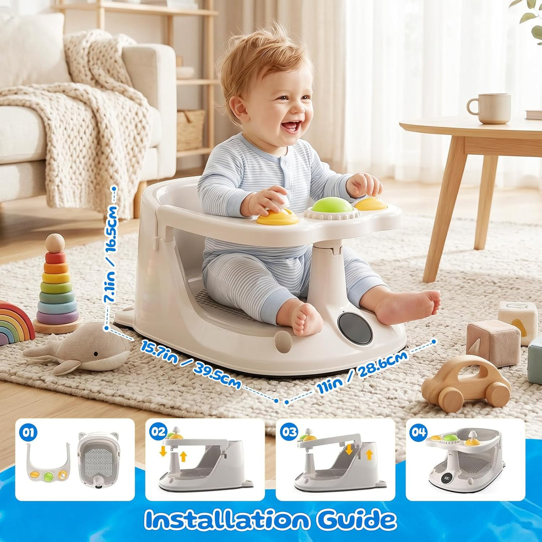 Baby Badewannensitz mit Echtzeit Temperaturüberwachung - Tragbarer Baby Bath Seat mit 4 Rutschfesten