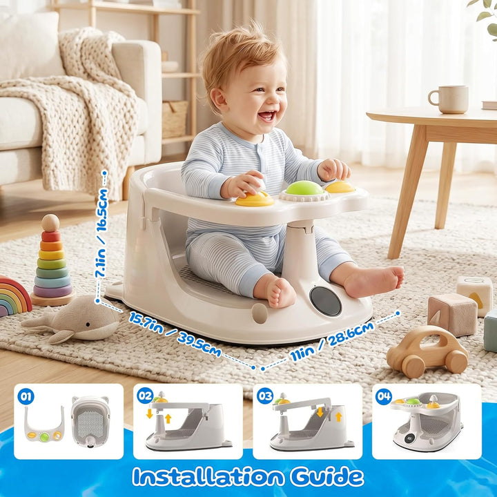 Baby Badewannensitz mit Echtzeit Temperaturüberwachung - Tragbarer Baby Bath Seat mit 4 Rutschfesten