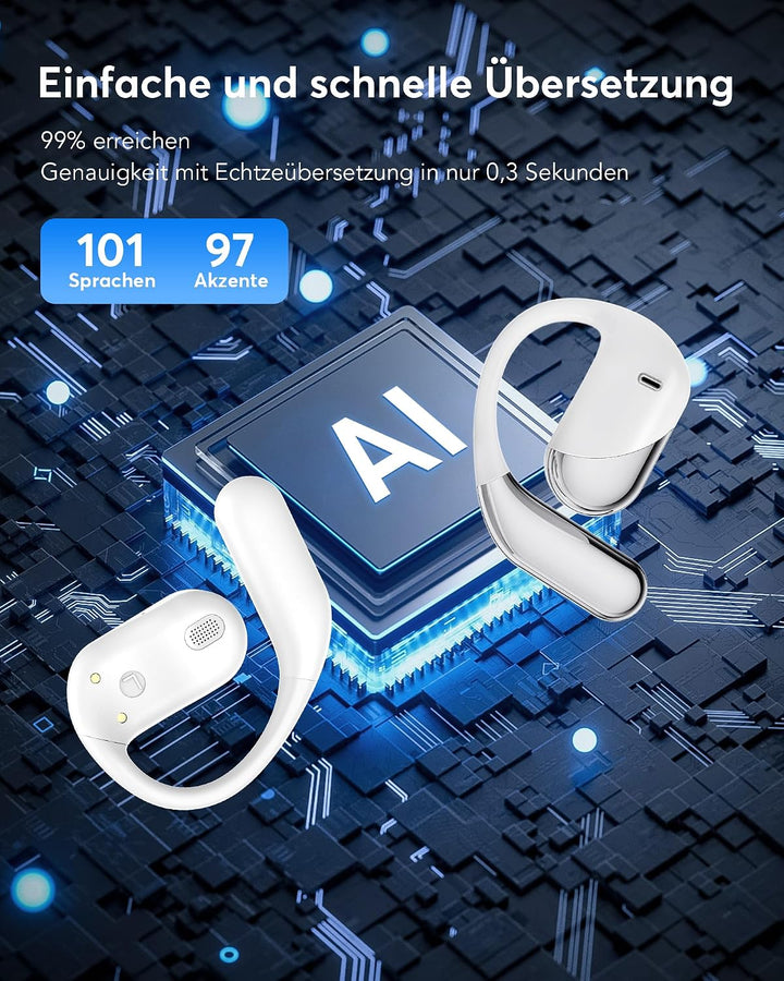 Real-Time AI Translation Earbuds, 198 Language Translator Earbuds, German-English Translator, AI Übe