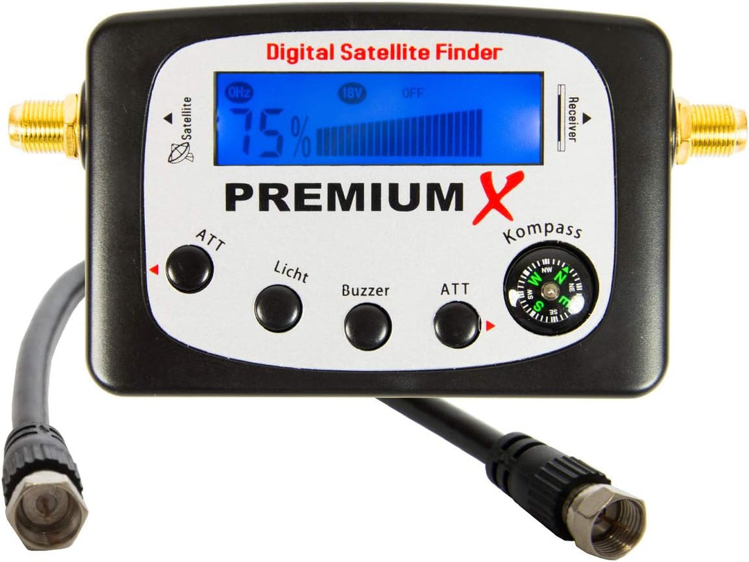 PremiumX Camping Satelliten-Anlage Mobile Antenne im Koffer Single LNB TV SAT-Finder 10m Koaxial-Kab