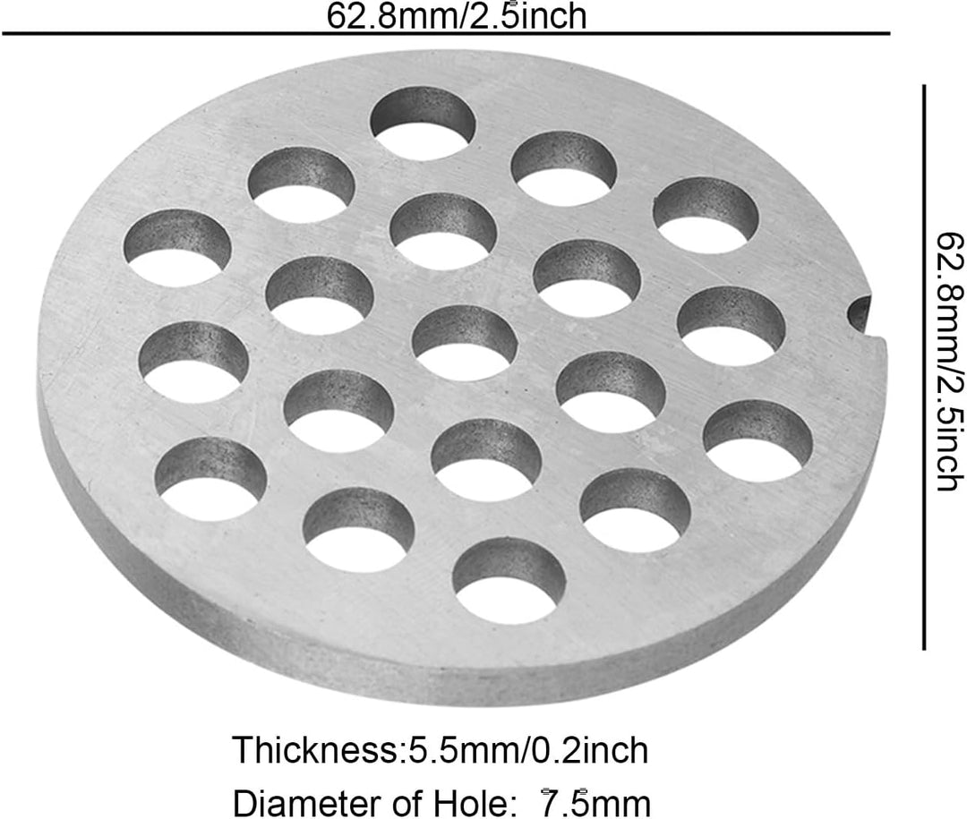 Kohlenstoffstahl Fleischwolfplatte Nr. 8, 61,5 x 61,5 x 5 mm, 8 mm Lochdurchmesser, Silber, Spülmasc