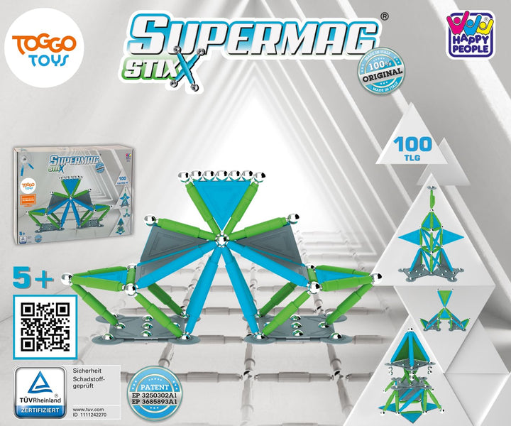 Happy People - Supermag Stix Magnetisches Konstruktionsspielzeug (Supermag Stix 100-Teile), Supermag