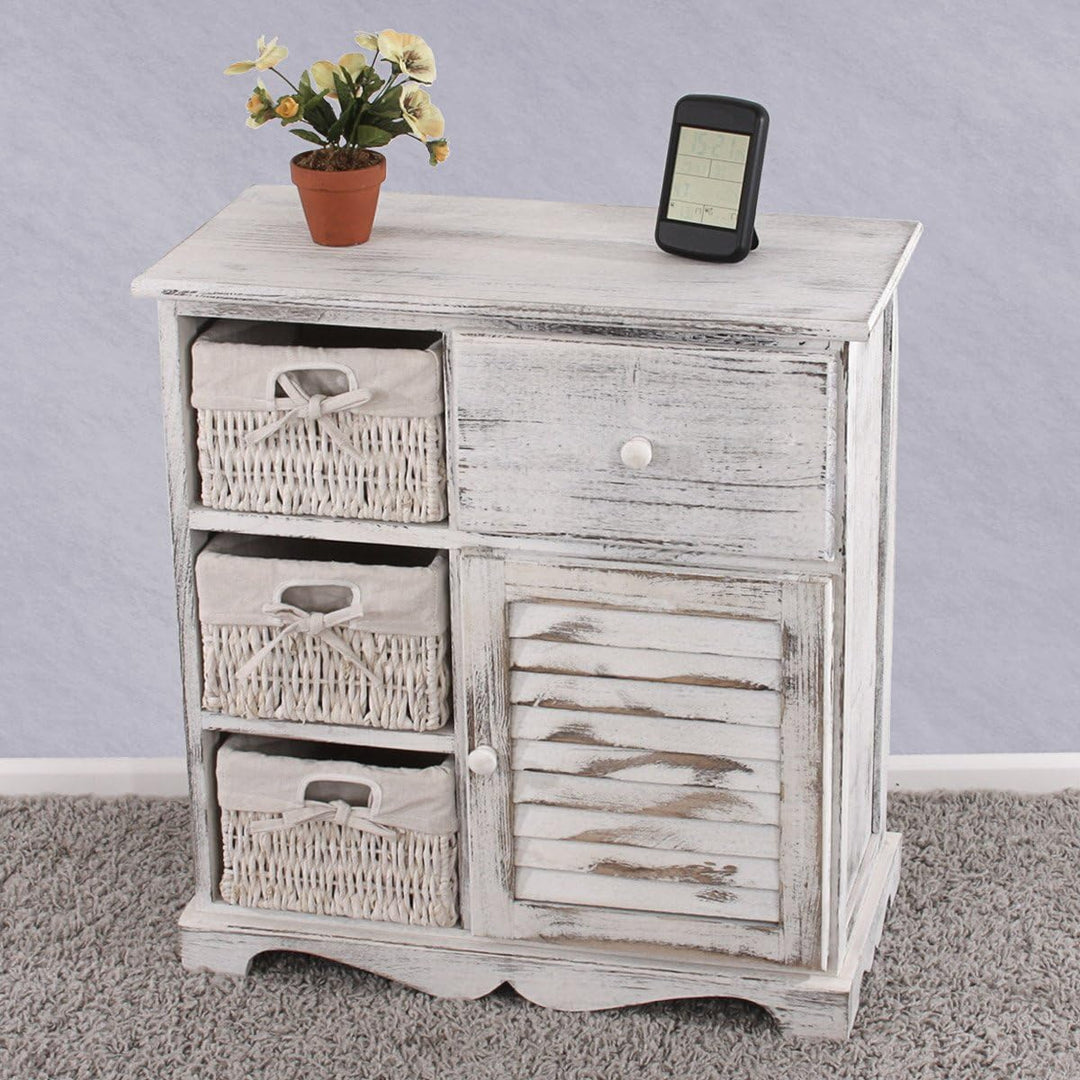 Mendler Kommode Schrank mit 3 Körben 63x60x30cm, Shabby-Look, Vintage - weiss