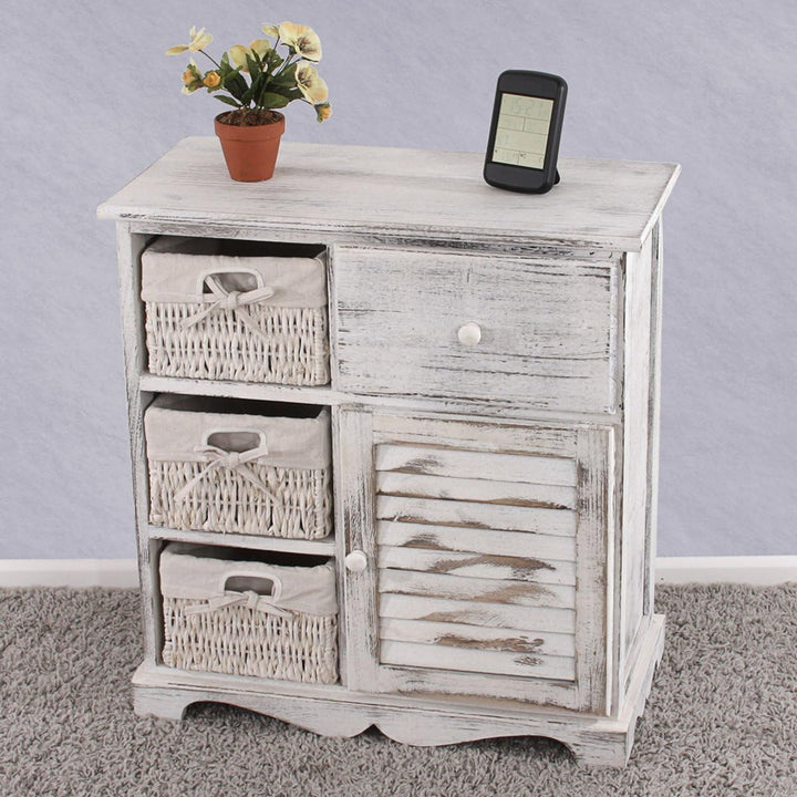 Mendler Kommode Schrank mit 3 Körben 63x60x30cm, Shabby-Look, Vintage - weiss