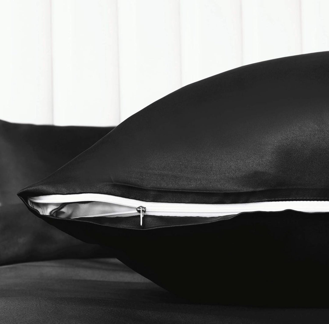 Damier Bettwäsche 135x200cm Schwarz Satin Bettbezug Set Uni Einfarbig Deckenbezug Hochwertiges Delux