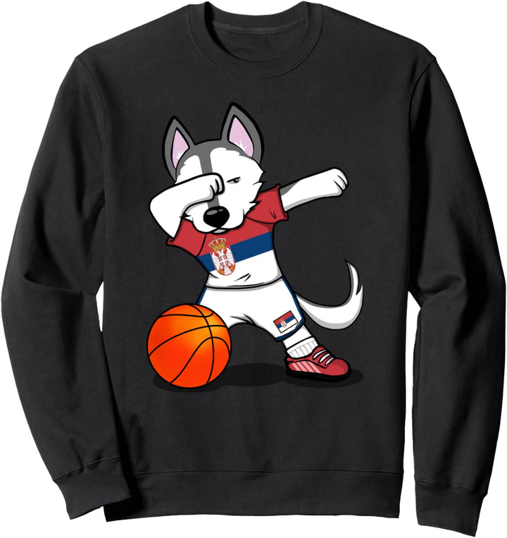 Dabbing Husky Dog Serbien Basketball Fans Trikot Serbische Flagge Sweatshirt