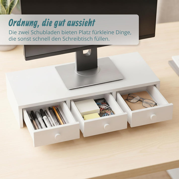 Relaxdays Monitorständer, 3 Schubladen, HxBxT: 12,5 x 51 x 24 cm, MDF, Monitorerhöhung Schreibtisch,