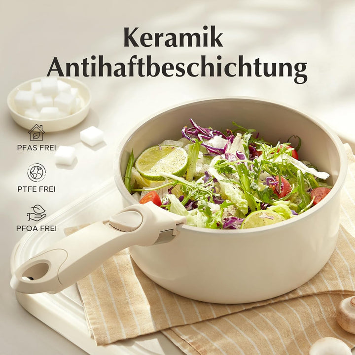 Redchef Töpfe Set mit Abnehmbaren Griffen, Antihaft Keramik Topfset 16/18/20cm und 3-IN-1 Verschluss