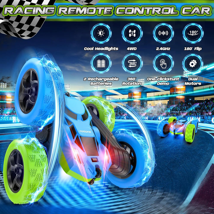 cosone Ferngesteuertes Auto ab 6-12 Jahre 360° Flip RC Car mit LED Licht & USB-C Modular Batteries 4