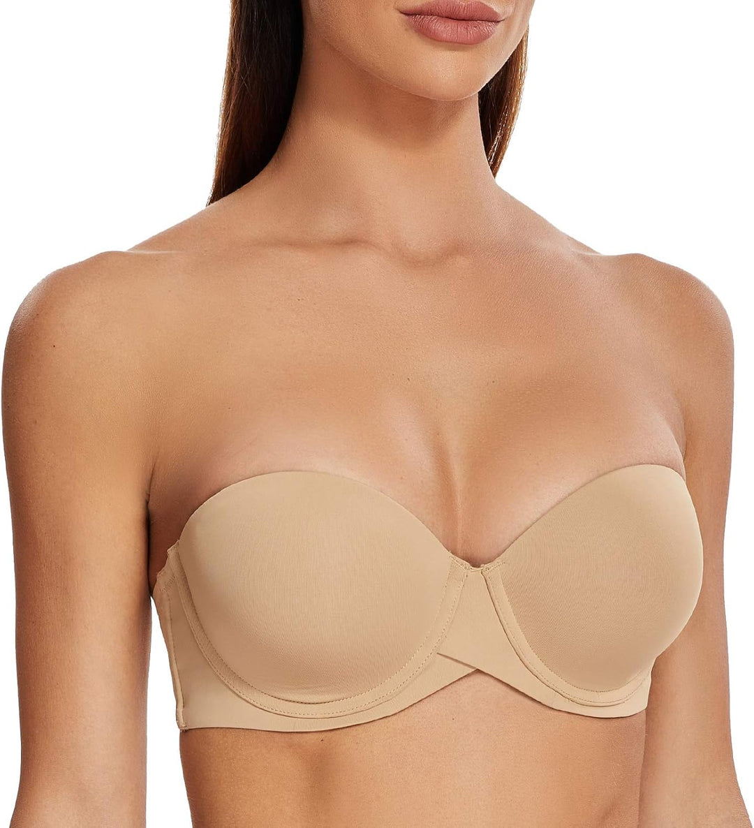 MELENECA Damen Push-Up Trägerlos BH - Bügel BH mit geformte Cups 70B Mandel, 70B Mandel