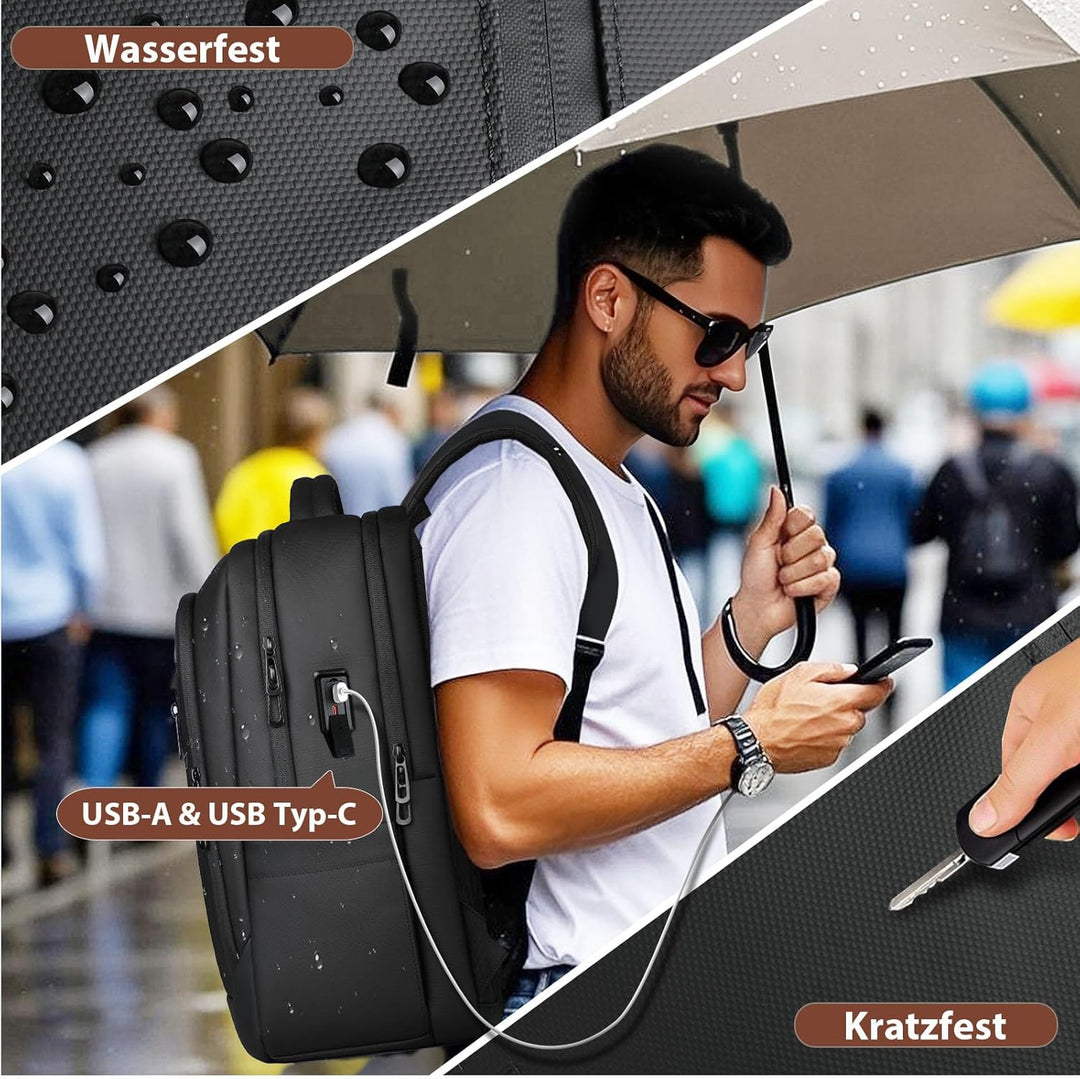 hk 17 Zoll Business Laptop Rucksack Herren, spritzwassergeschützt und Diebstahlsicherung Reiserucksa
