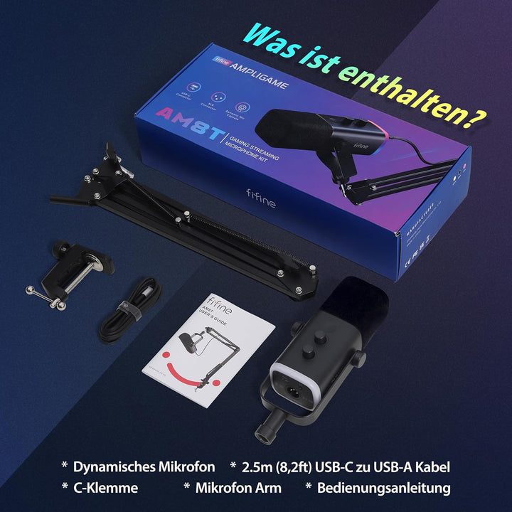 FIFINE XLR Streaming Mikrofon mit Arm für Podcast Studio, USB Dynamisch Microphone Gaming PC mit Stu