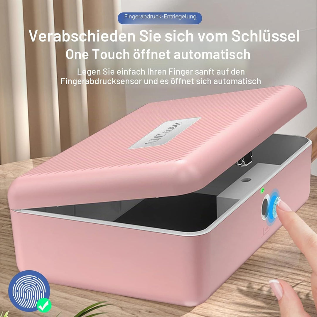 AICase Tresor mit biometrischer Fingerabdruckerkennung, Tragbare Sicherheitsbox mit Fingerprint und