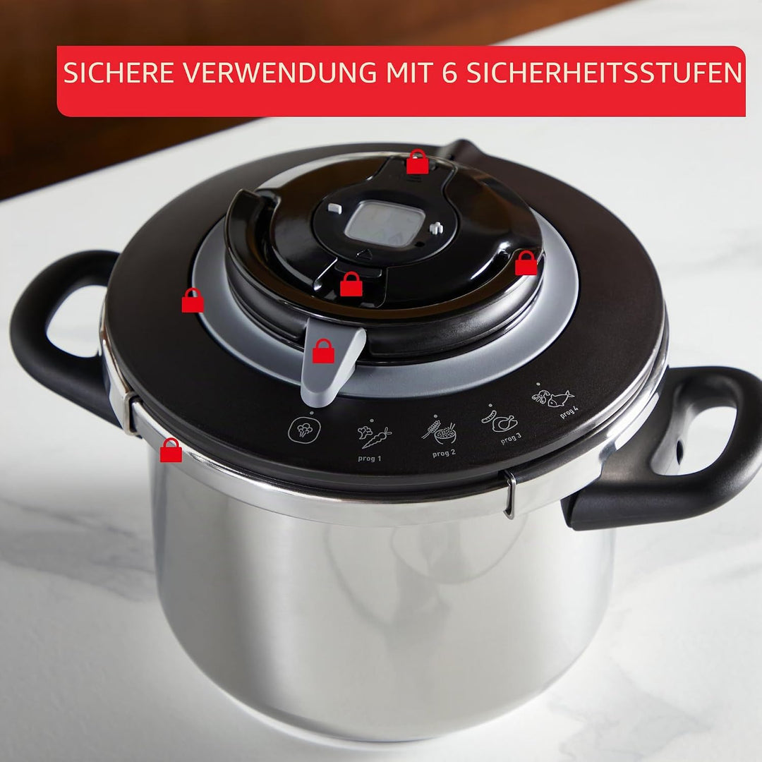 SEB Schnellkochtopf, 5-8 Personen, Induktion, 4-Kochprogramme, schnelles Kochen, Öffnen und Schliess