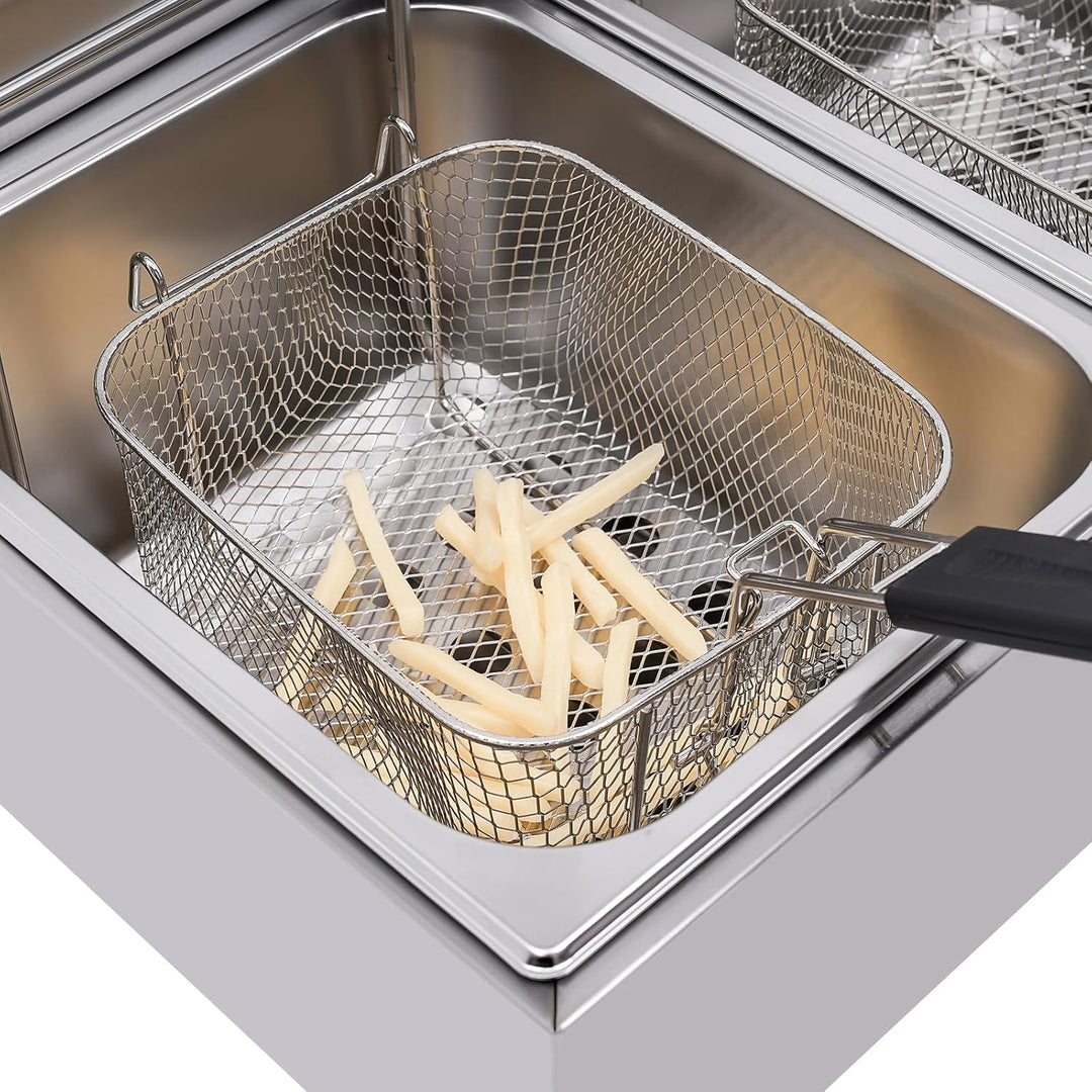 Friteuse Edelstahl Doppel Fritteuse Fritöse 2x6L Friteuse öl Elektro mit Zeitfunktion Temperatur Ein