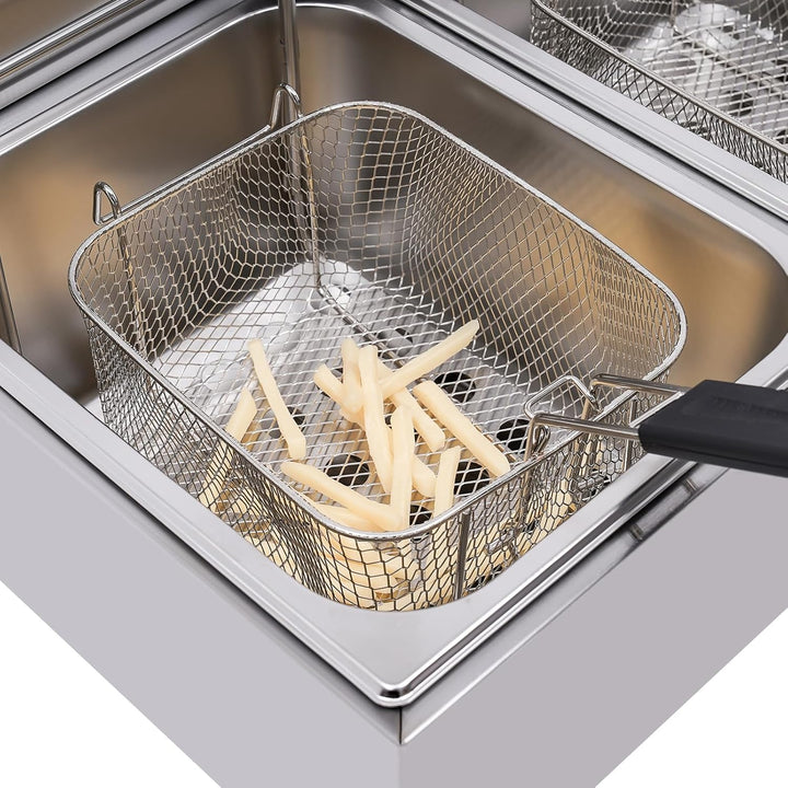 Friteuse Edelstahl Doppel Fritteuse Fritöse 2x6L Friteuse öl Elektro mit Zeitfunktion Temperatur Ein