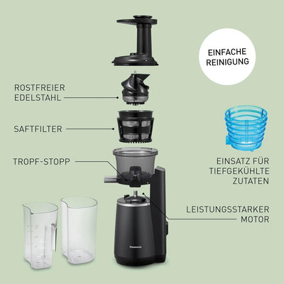 Panasonic Slow Juicer MJ-L501KXE Entsafter (Entsafter für Obst/Gemüse, Saftpresse, Sorbet Herstellun