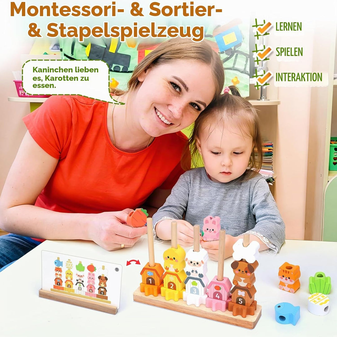 Montessori Spielzeug ab 2 3 4 Jahre: Geschenk Mädchen 2-5 Jahre Junge Holzspielzeug Fädelspiel Baust