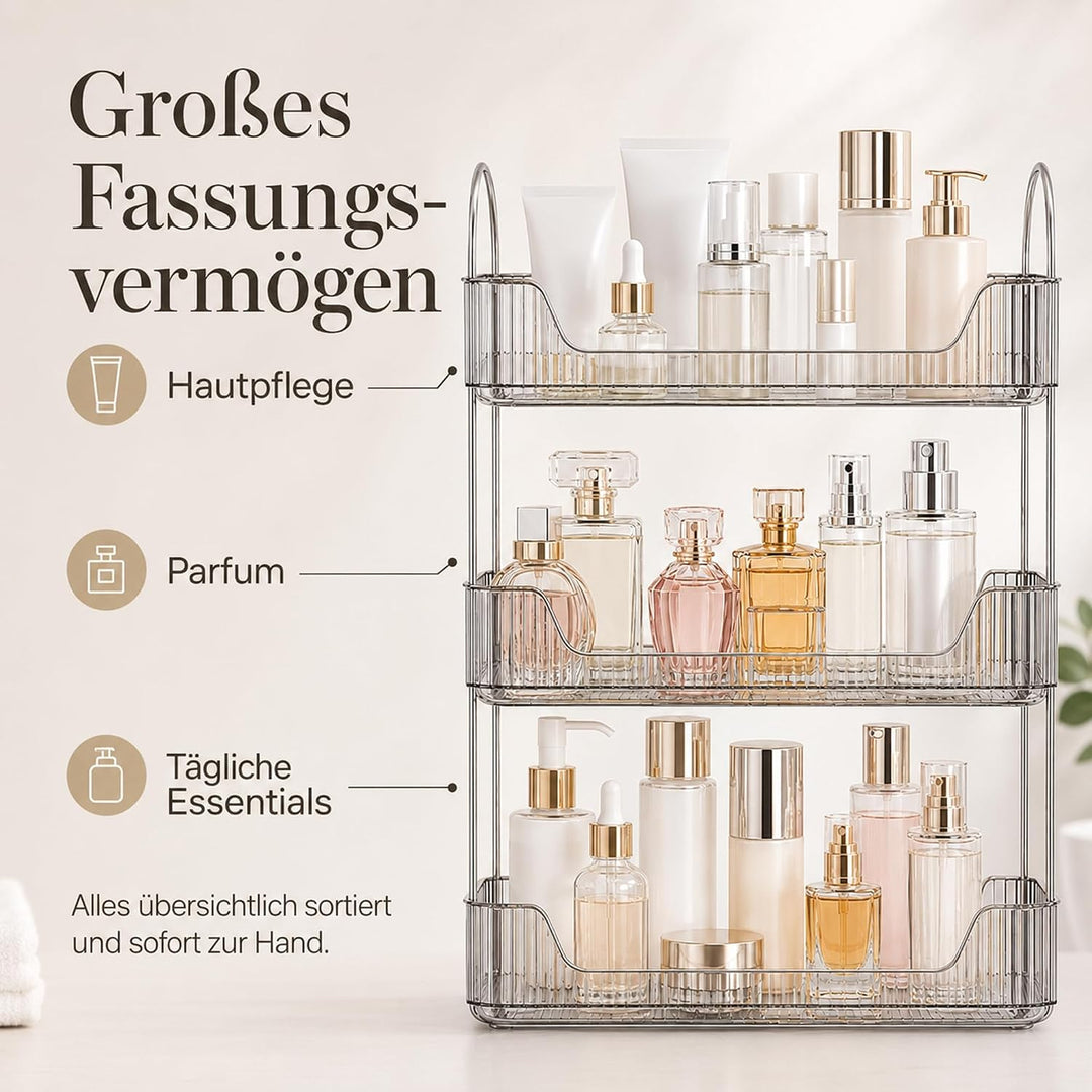 3 Etagen Badezimmer Organizer, Kosmetik Aufbewahrung &amp; Parfüm Tablett (Grau), Grosses Hautpflege Reg