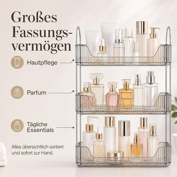 3 Etagen Badezimmer Organizer, Kosmetik Aufbewahrung &amp; Parfüm Tablett (Grau), Grosses Hautpflege Reg