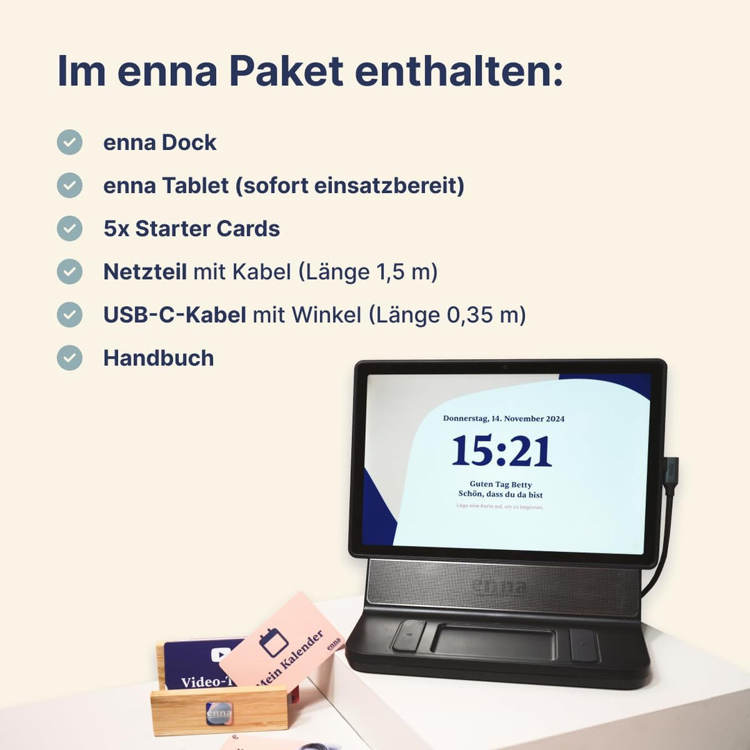 enna Dock inkl. 5 Starter-Karten - Tablet für Senioren, einfache Bedienung mit Karten, Videoanrufe m