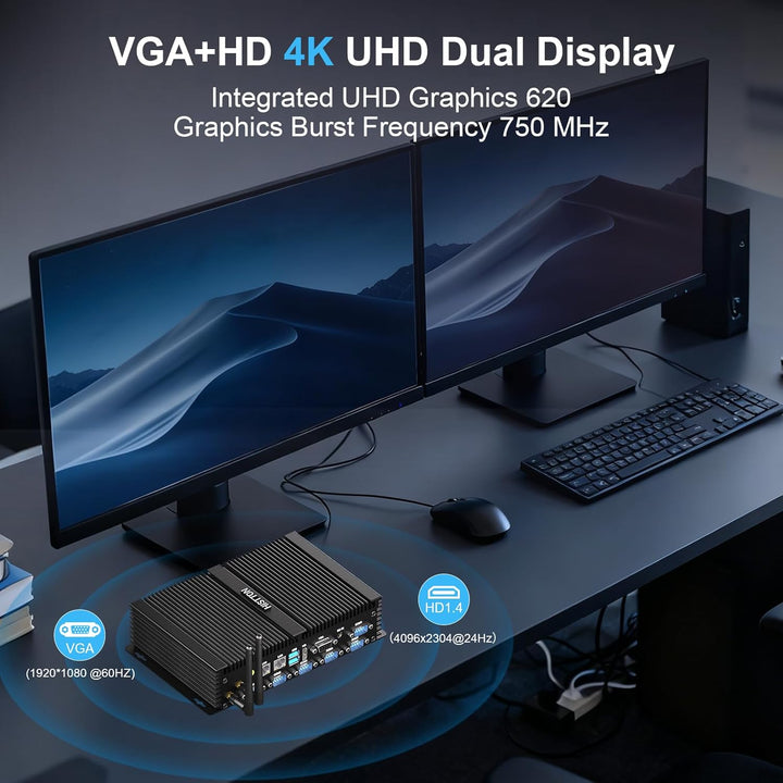 HISTTON Lüfterlos Industrie Mini PC,Desktop Computer i7-8550U,DDR4 16 GB RAM 512 GB SSD,6RS232 COM,W