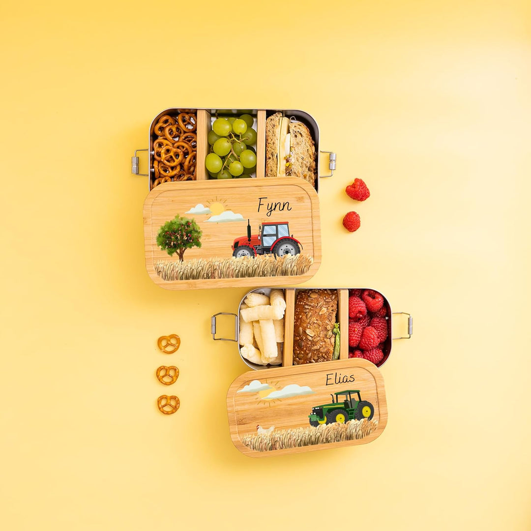 Bärenfreunde® - Personalisierte Brotdose für Kinder mit Spezial-Druck - Robuste Edelstahl Brotdose -