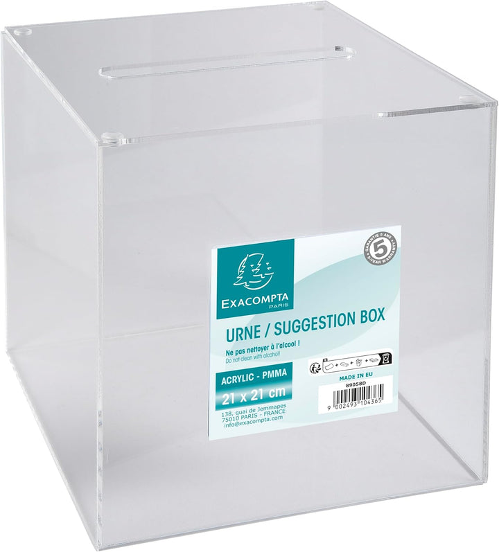Exacompta 89058D Losbox/Einwurfbox 21cm, glasklar und robust, 1 Stück Ohne Schloss, Ohne Schloss
