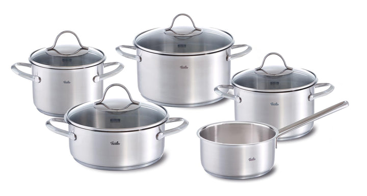 Fissler Palermo / Edelstahl-Topfset 5-teilig, Töpfe inkl. Glasdeckel (3 Kochtöpfe, 1 Bratentopf, 1 S