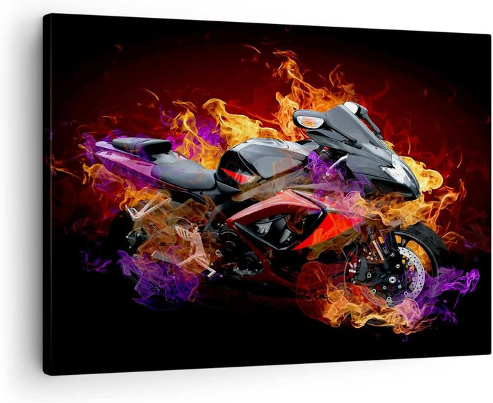 Bilder auf Leinwand Motorrad Feuer Abstraktion Leinwandbild 70x50cm Wandbilder Dekoration Wohnzimmer