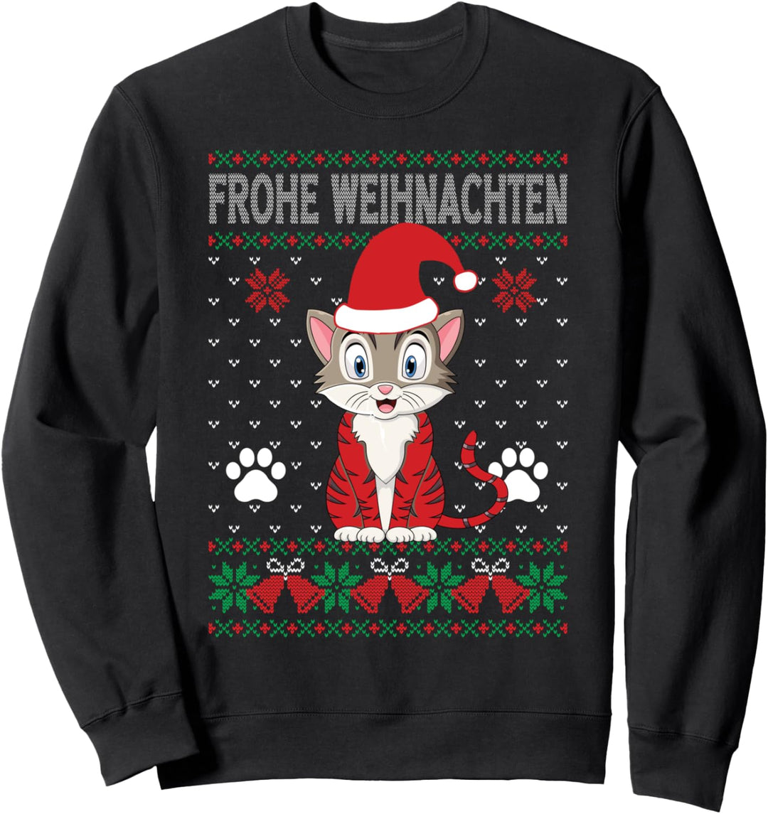 Frohe Weihnachten Katze Ugly Hässlicher Weihnachtspulli Sweatshirt