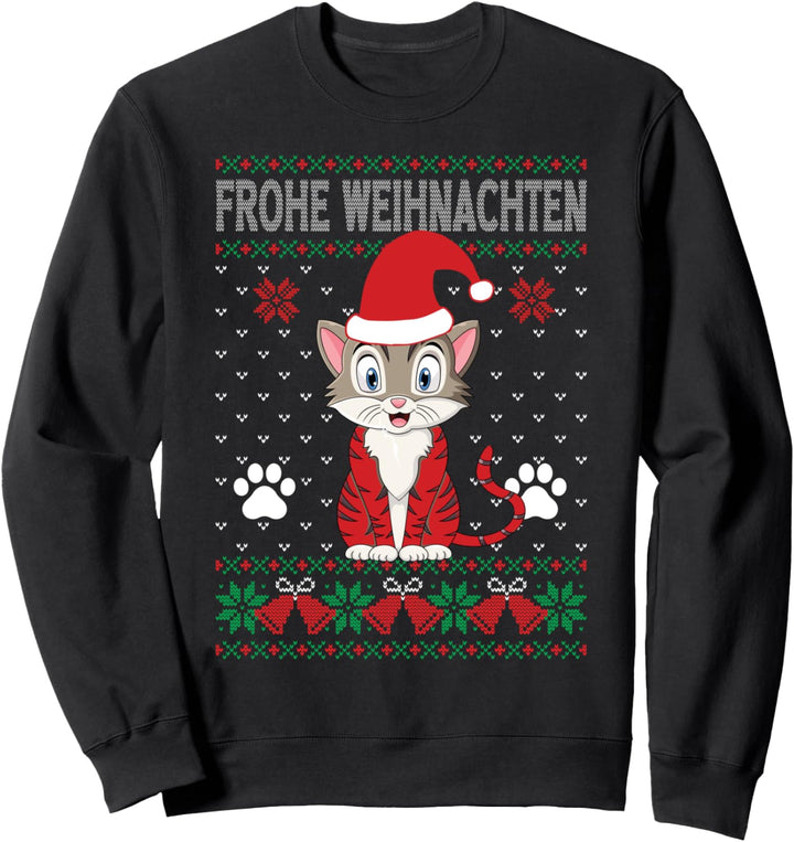 Frohe Weihnachten Katze Ugly Hässlicher Weihnachtspulli Sweatshirt