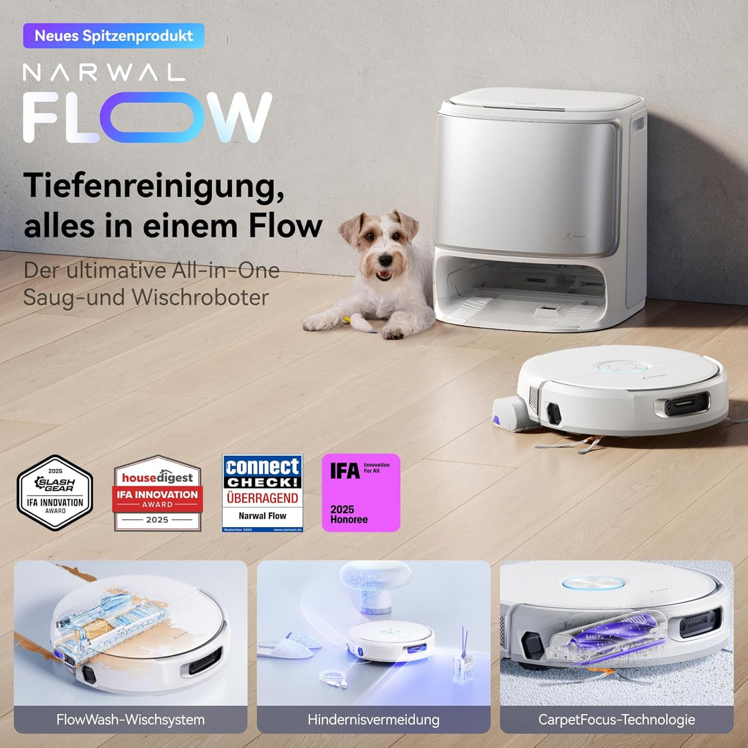NARWAL Flow Saugroboter mit Wischfunktion, FlowWash-Moppsystem mit Echtzeit-Selbstreinigung, 22.000