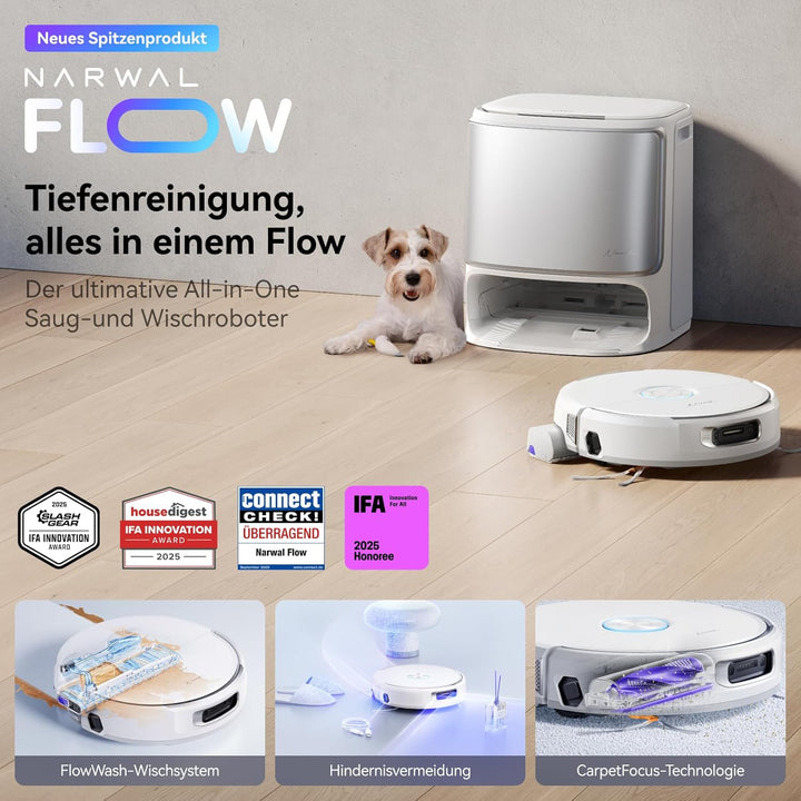 NARWAL Flow Saugroboter mit Wischfunktion, FlowWash-Moppsystem mit Echtzeit-Selbstreinigung, 22.000