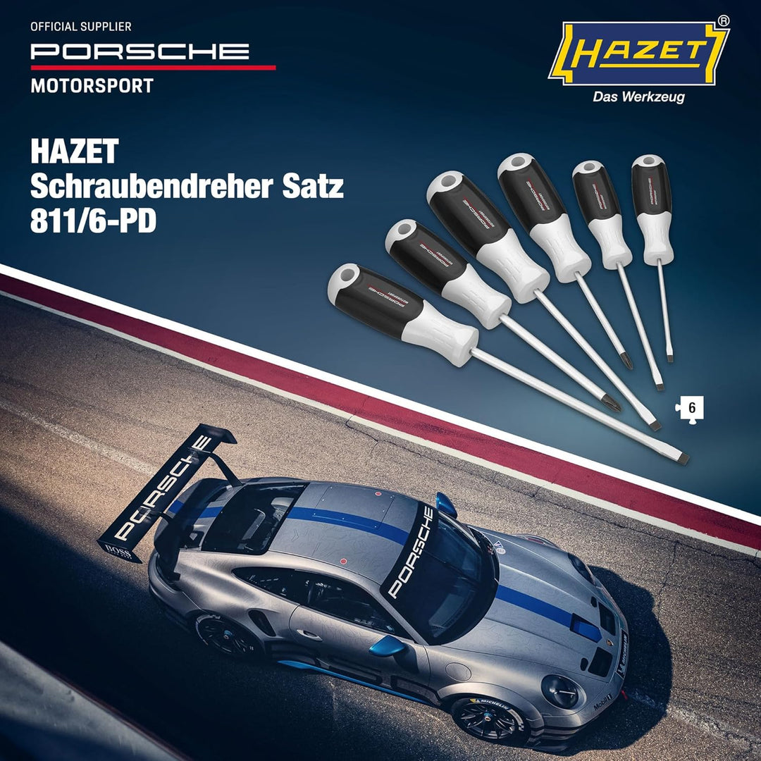 HAZET Schraubendreher Satz 811/6-PD, 6-teilig, Porsche Motorsport Edition, PH Kreuzschlitz und Schli