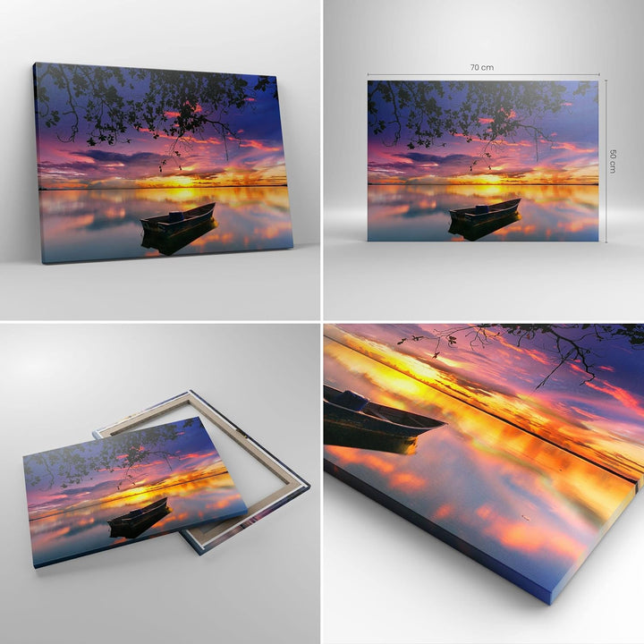 Bilder auf Leinwand Boot Sonnenuntergang See Himmel Leinwandbild 70x50cm Wandbilder Dekoration Wohnz