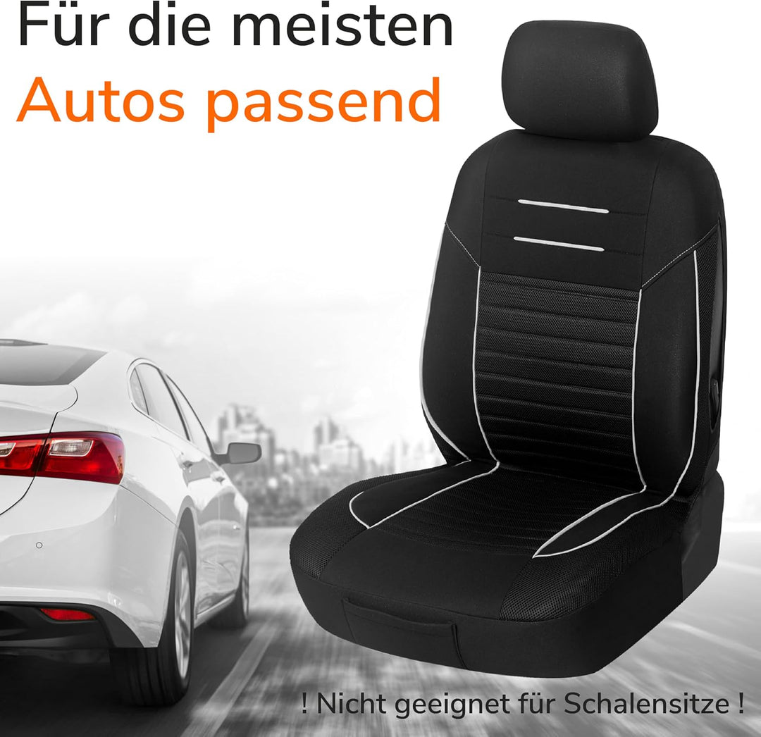 Upgrade4cars Autositzbezüge Set für die Vordersitze Version 2026 | Auto-Schonbezüge Universal in Wei