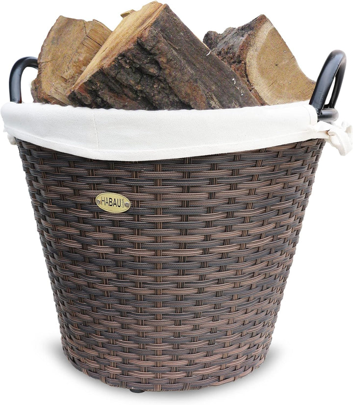 HABAU 2713 Feuerholzkorb, 42 cm aus Polyethylen, Braun, 42 x 42 x 40