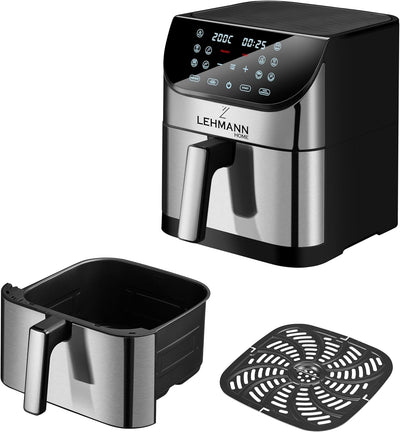 Lehmann Friteuse Heissluft XXL 1800 W, Heissluftfritteuse 8L mit bis zu 10 Programmen, Air Fryer mit